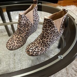 Leopard Print Wedge Ankle Boots - Women's Tan Leopard Booties